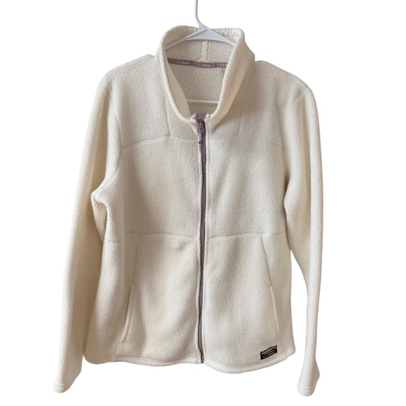 L. L. Bean Katadin Fleece Jacket Sweater Size LG Cream Zip Up Outdoors Hiking - Picture 2 of 11